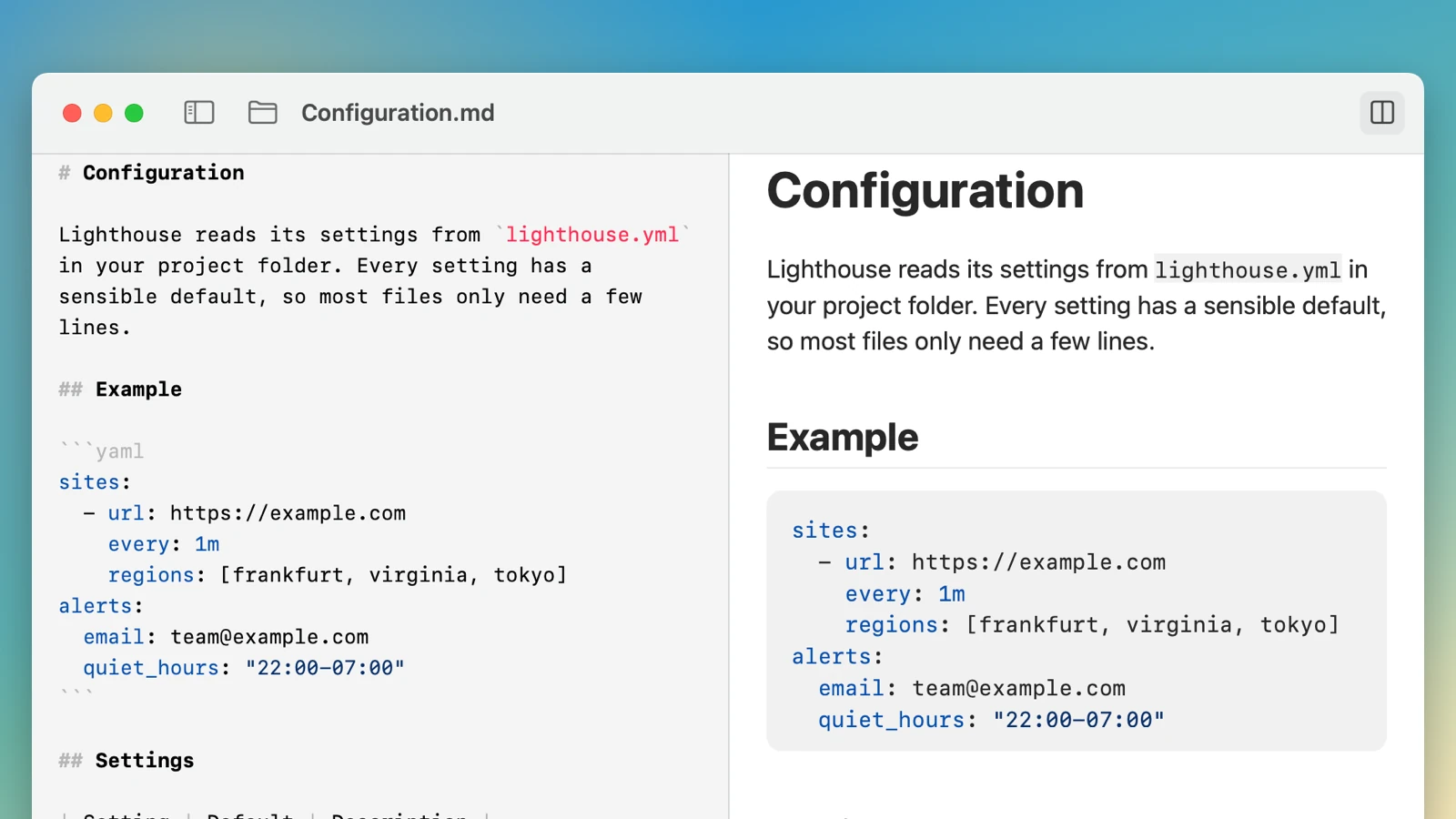 The Markdown editor next to its live preview